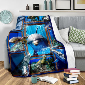 Fleece Blanket The Ocean Turtle Whale Dolphin Fleece Blanket Print 3D, Unisex, Kid, Adult - Love Mine Gifts