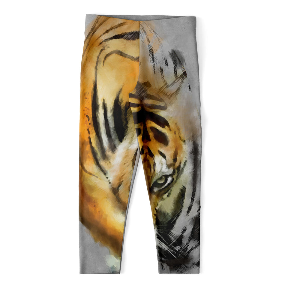 Tiger Painting Print Women's Capri Leggings