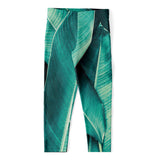 Turquoise Banana Leaf Print Women's Capri Leggings