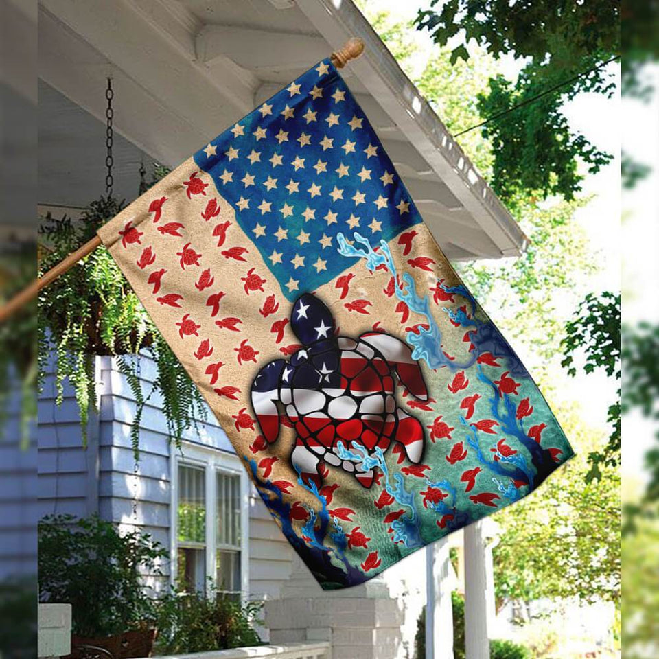 Turtle American Flag Flag | Garden Flag | Double Sided House Flag