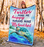 Fleece Blanket Turtles Make Me Happy Personalized Custom Name Date Fleece Blanket Print 3D, Unisex, Kid, Adult - Love Mine Gifts