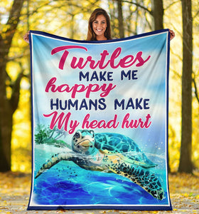 Fleece Blanket Turtles Make Me Happy Personalized Custom Name Date Fleece Blanket Print 3D, Unisex, Kid, Adult - Love Mine Gifts
