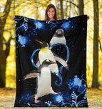Fleece Blanket Twinkling Blue Heart Penguin Fleece Blanket Print 3D, Unisex, Kid, Adult - Love Mine Gifts