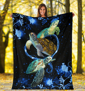 Fleece Blanket Twinkling Blue Heart Turtle Fleece Blanket Print 3D, Unisex, Kid, Adult - Love Mine Gifts
