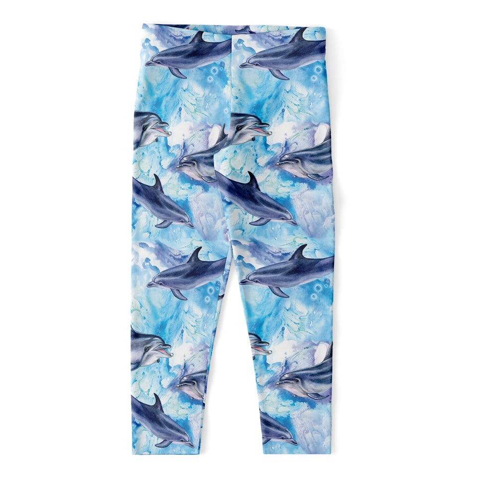 Watercolor Dolphin In The Sea Print Women's Capri Leggings