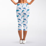 Watercolor Dolphin Pattern Print Women's Capri Leggings