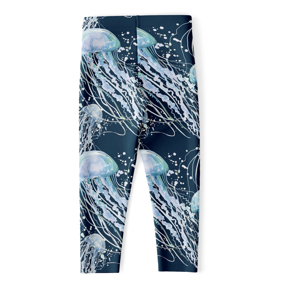 Watercolor Jellyfish Pattern Print Women's Capri Leggings
