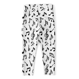 White And Black Music Note Pattern Print Women's Capri Leggings