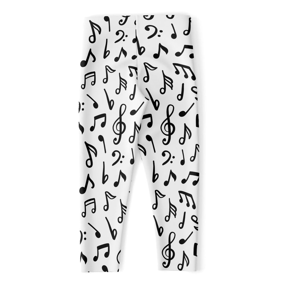 White And Black Music Note Pattern Print Women's Capri Leggings