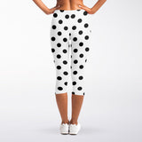 White And Black Polka Dot Pattern Print Women's Capri Leggings