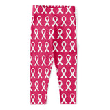 White And Pink Breast Cancer Print Women's Capri Leggings