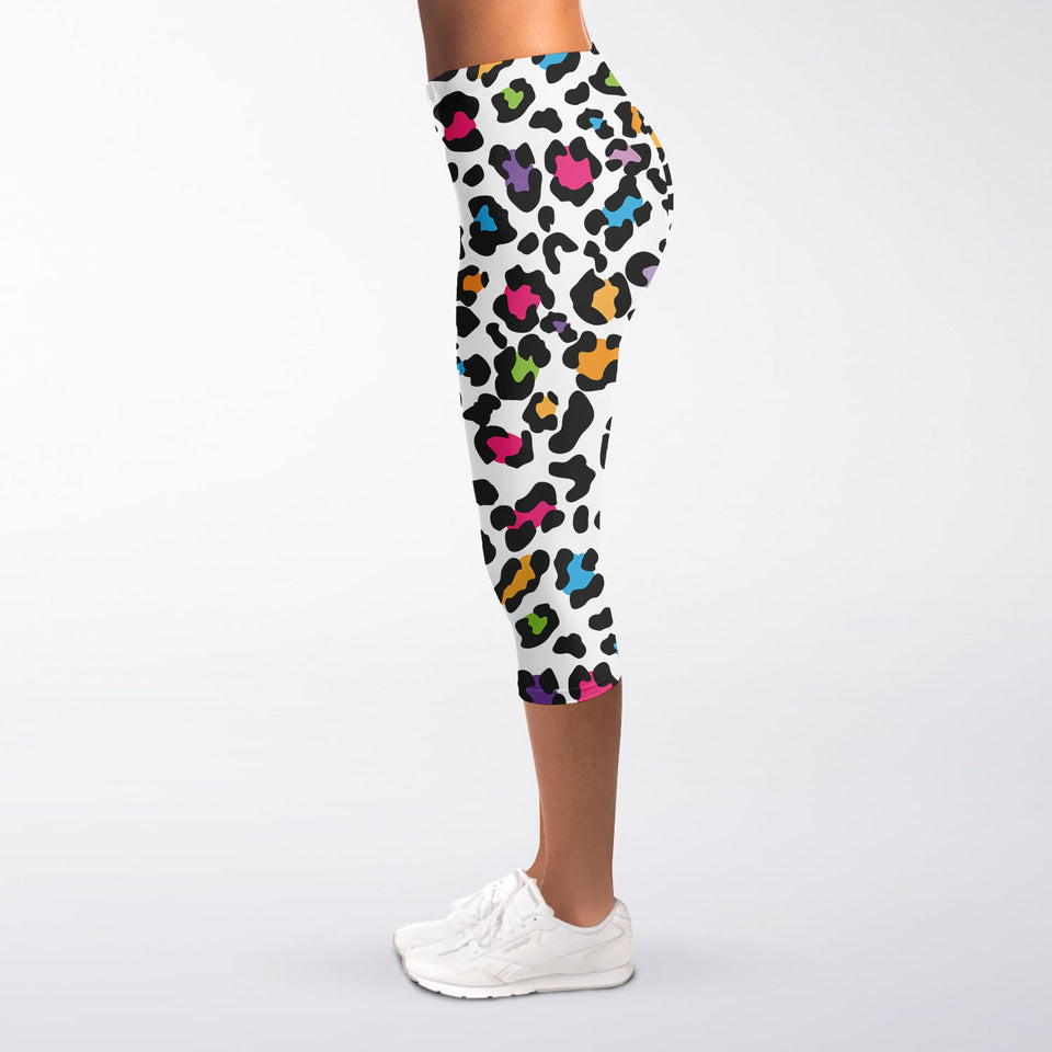 White And Rainbow Leopard Print Women's Capri Leggings – Love Mine Gifts