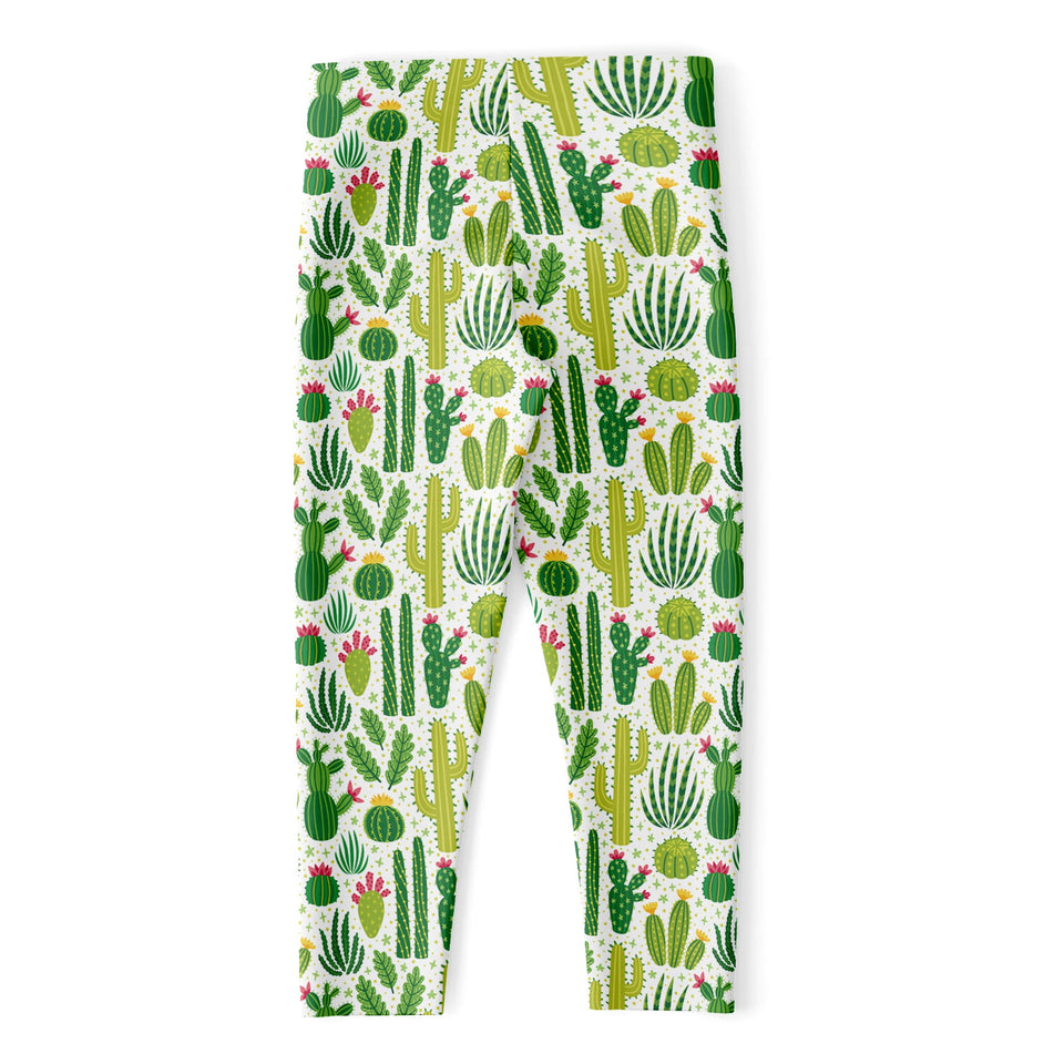 White Cactus Plant Pattern Print Women's Capri Leggings