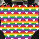White Heart On LGBT Pride Striped Print Pet Car Back Seat Cover