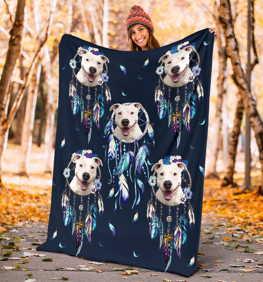 White pitbull dream catcher blanket