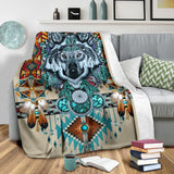 Fleece Blanket Wolf Native American Pattern Fleece Blanket Print 3D, Unisex, Kid, Adult - Love Mine Gifts