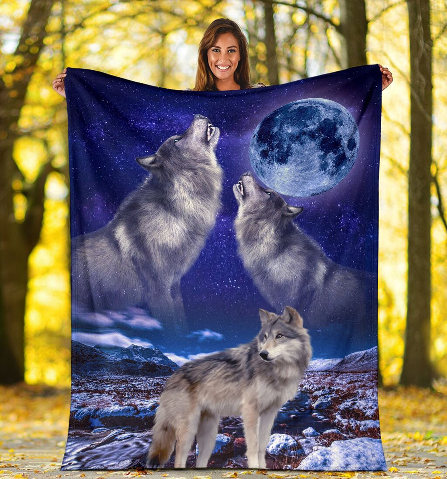 Fleece Blanket Wolf Sky Night Fleece Blanket Print 3D, Unisex, Kid, Adult - Love Mine Gifts