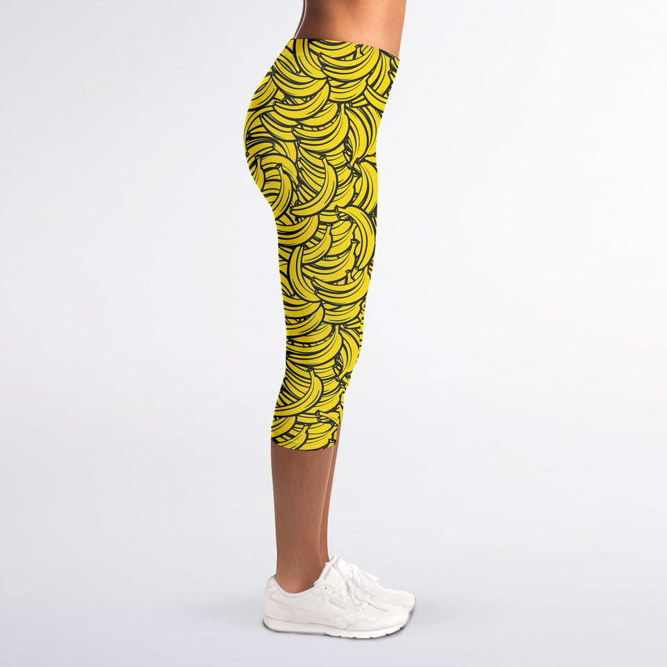 Yellow Banana Pattern Print Women's Capri Leggings
