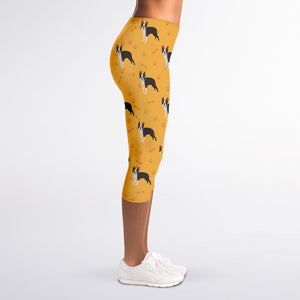 Yellow Boston Terrier Pattern Print Women's Capri Leggings