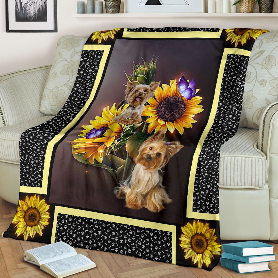 Yorkshire terrier dark sunflower blanket d